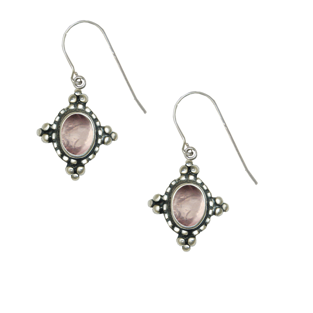 Sterling Silver Little Rose Quartz Gemstone Drop Dangle Earrings